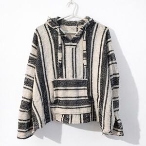 Men's Black and White Striped Sweater Hoodie